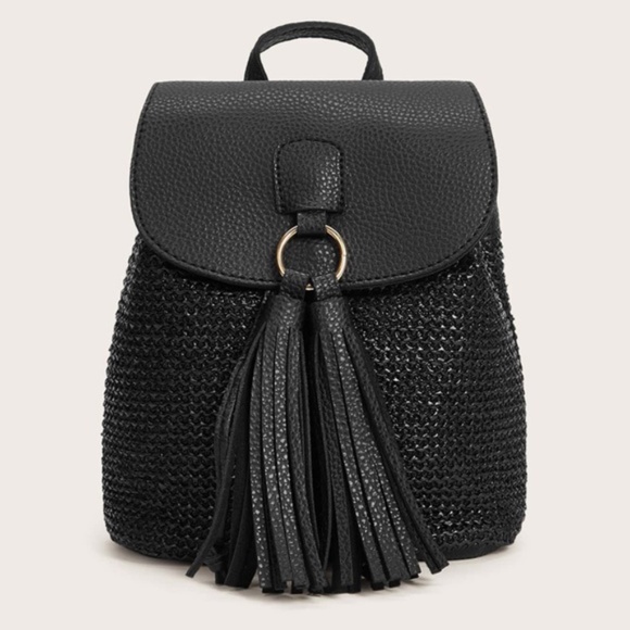FIONNA Black Straw mini Backpack